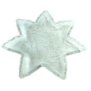 Mikasa 12" Glass Star Bowl Snowy Cottage Winter Scene Christmas
